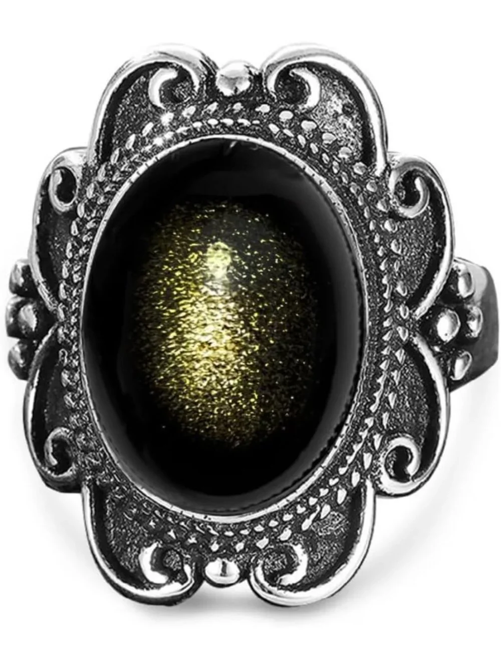 Vintage Black Obsidian Flower Ring for Women | S925 Sterling Silver Bohemian